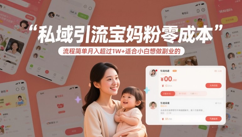 私域引流宝妈粉零成本流程简单月入超过1W+适合小白想做副业的-稀缺资源库