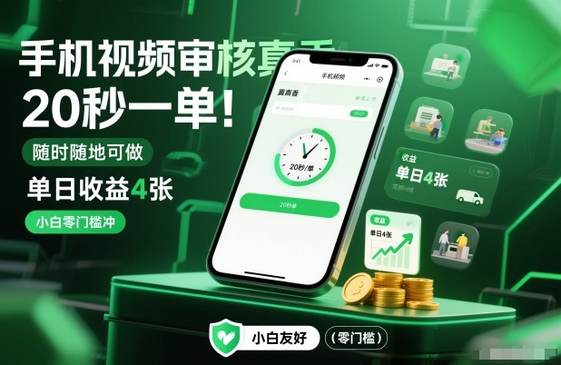 手机视频审核真香！20秒一单，随时随地可做，单日收益4张，小白零门槛冲【揭秘】-稀缺资源库