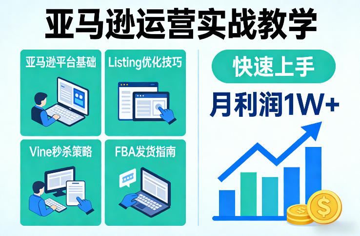 亚马逊运营实战教学，亚马逊平台+Listing优化+Vine秒杀+FBA发货等，快速上手，实现店铺月利润1W-稀缺资源库