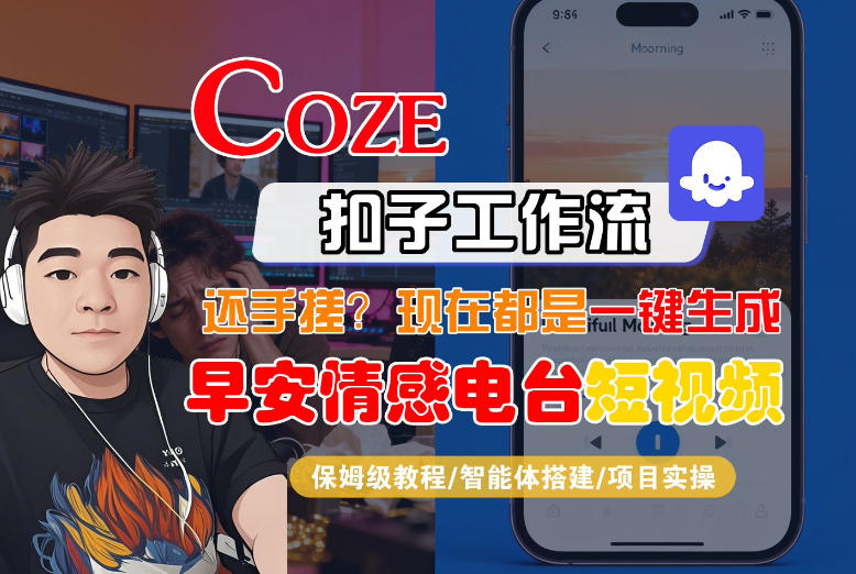 【Coze工作流搭建实操教程】【coze】早安情感电台日签视频还在手动做？用扣子工作流自动生成，省时90%-稀缺资源库