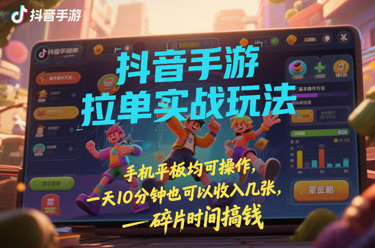 抖音手游拉单实战玩法，手机平板均可操作，一天10分钟也可以收入几张，碎片时间搞钱【揭秘】-稀缺资源库