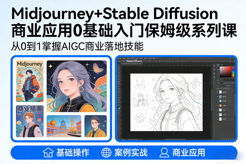 AIGC商业应用Midjourney+Stable Diffusion教程，0基础入门保姆级系列课-稀缺资源库