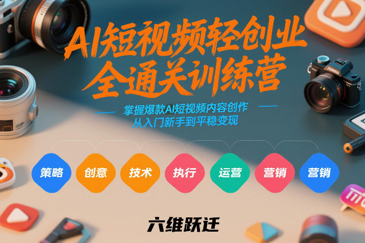 AI短视频轻创业全通关训练营，掌握爆款AI短视频内容创作，从入门新手到平稳变现的六维跃迁-稀缺资源库