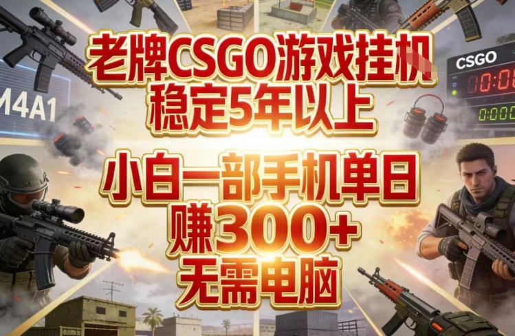 老牌CSGO游戏挂G，稳定5年以上，小白一部手机单日賺3张+，无需电脑【揭秘】-稀缺资源库