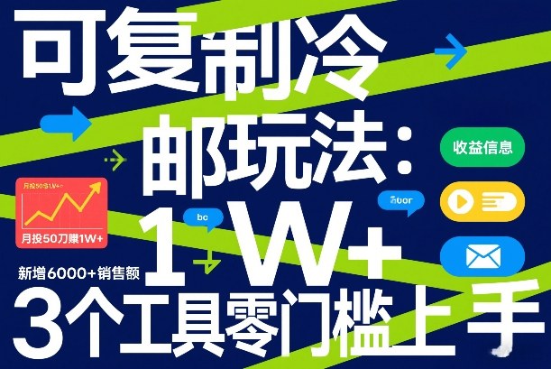 可复制冷邮件玩法：月投50刀賺1W+，新增6000+销售额，3个工具零门槛上手-稀缺资源库