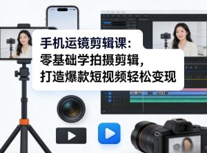 手机运镜剪辑课:零基础学拍摄剪辑,打造爆款短视频轻松变现-稀缺资源库