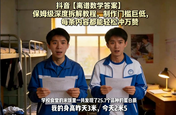 抖音【离谱数学答案】保姆级深度拆解教程，制作门槛巨低，每条内容都能轻松冲万赞，附详细步骤-稀缺资源库