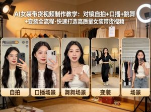AI女装带货视频制作教学，对镜自拍、口播、跳舞、变装全流程，快速打造高质量女装带货视频-稀缺资源库