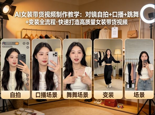 AI女装带货视频制作教学，对镜自拍、口播、跳舞、变装全流程，快速打造高质量女装带货视频-稀缺资源库