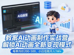 教案AI动画制作实战营,解锁AI动画全新变现模式,每单均价200-500,小白也能月入1W+-稀缺资源库