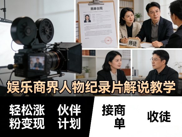 娱乐商界人物纪录片解说教学，轻松涨粉变现，伙伴计划，接商单，收徒等-稀缺资源库