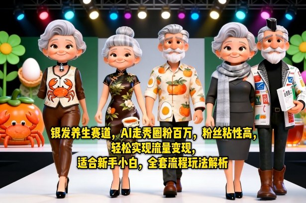 银发养生赛道，AI走秀圈粉百万，粉丝粘性高，轻松实现流量变现，适合新手小白，全套流程玩法解析-稀缺资源库