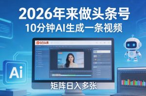2026年来做头条号,10分钟AI生成一条视频,矩阵日入多张-稀缺资源库