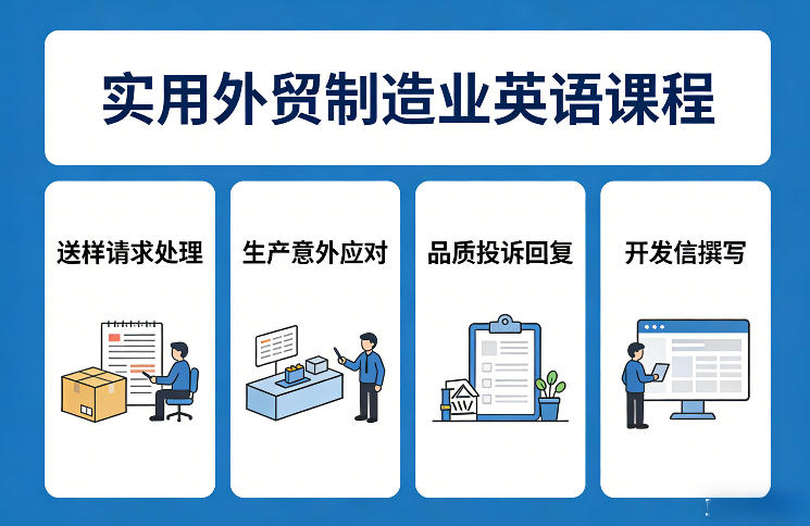 实用外贸制造业英语课程，教你专业处理送样请求、应对生产意外、回复品质投诉、撰写开发信等-稀缺资源库