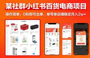 某社群小红书百货电商项目，操作简单，0粉即可出单，单号单店铺稳定月入2w+-稀缺资源库