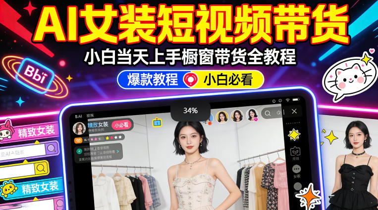 AI女装短视频橱窗带货：小白零门槛当天上手，高佣金爆款轻松賺！-稀缺资源库