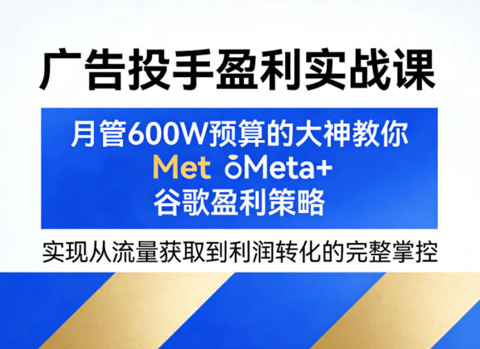 广告投手盈利实战课，月管600W预算的大神教你Meta+谷歌盈利策略，实现从流量获取到利润转化的完整掌控-稀缺资源库