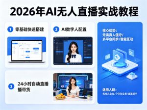2026年AI无人直播实战教程,零基础也能快速搭建AI数字人无人直播间,实现24小时自动直播带货-稀缺资源库
