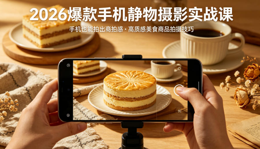 2026爆款手机静物摄影实战课，手机也能拍出商拍感，学会拍出高质感美食商品-稀缺资源库