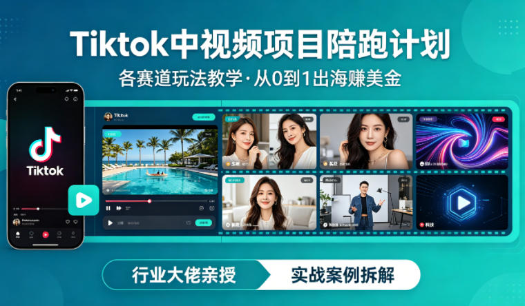 某大佬的Tiktok中视频项目陪跑，涵盖TK各个赛道玩法教学，从0到1出海賺美金-稀缺资源库