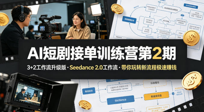 AI短剧接单训练营第2期，3+2工作流升级版，Seedance 2.0工作流，带你玩转新流程极速賺钱-稀缺资源库