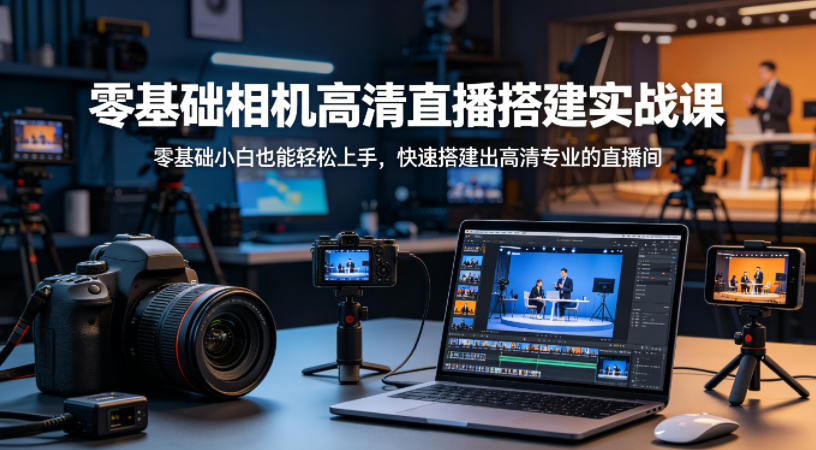 零基础相机高清直播间搭建实战课，小白也能轻松上手，快速搭建出高清专业的直播间-稀缺资源库