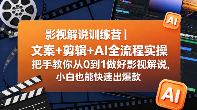 影视解说训练营｜文案+剪辑+AI全流程实操，把手教你从0到1做好影视解说，小白也能快速出爆款-稀缺资源库
