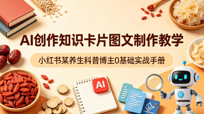 AI创作知识卡片图文制作教学，小红书某养生科普博主0基础实战手册-稀缺资源库
