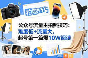 公众号流量主之拍照技巧赛道，难度低+流量大，起号第一篇就爆了10w阅读-稀缺资源库