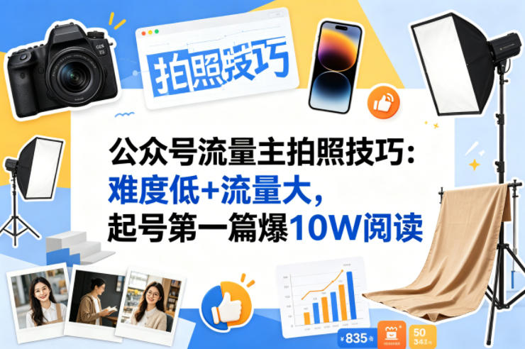 公众号流量主之拍照技巧赛道，难度低+流量大，起号第一篇就爆了10w阅读-稀缺资源库