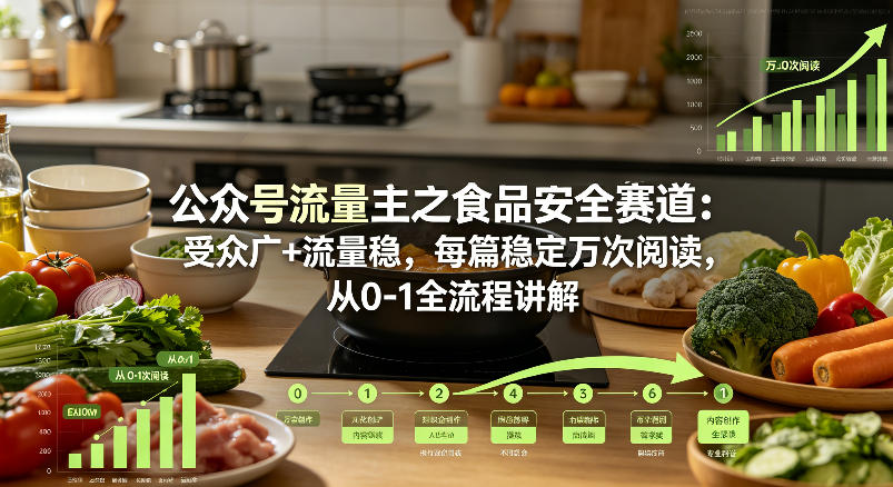 公众号流量主之食品安全赛道，受众广+流量稳，每篇作品稳定万次阅读，从0-1全流程讲解-稀缺资源库