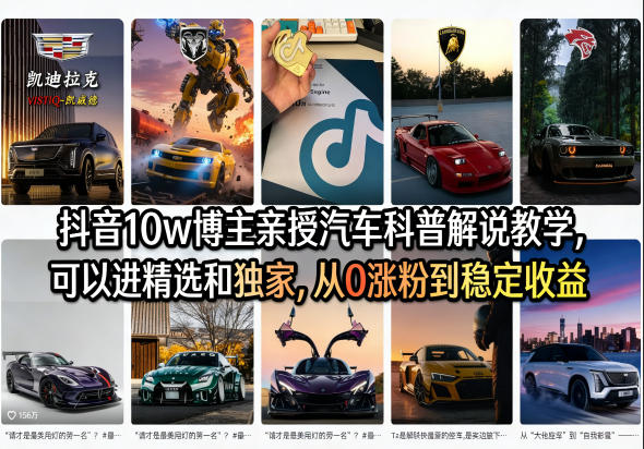 抖音10w博主亲授汽车科普解说教学，可以进精选和独家，从0涨粉到稳定收益（详细视频课程+1T素材）-稀缺资源库