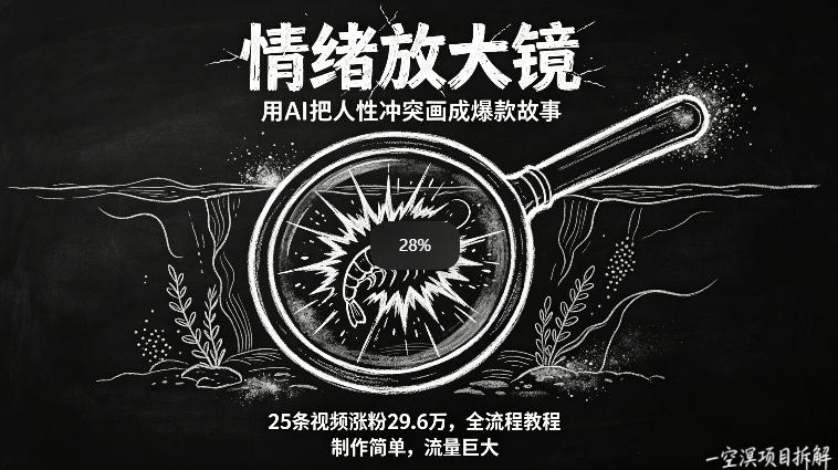 AI制作“情绪放大镜“视频，25条视频涨粉29.6W粉，流量巨大，制作简单，全流程教程-稀缺资源库