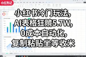 小红书冷门玩法，AI表格狂賺5.7W，0成本自动化，复制粘贴坐等收米-稀缺资源库