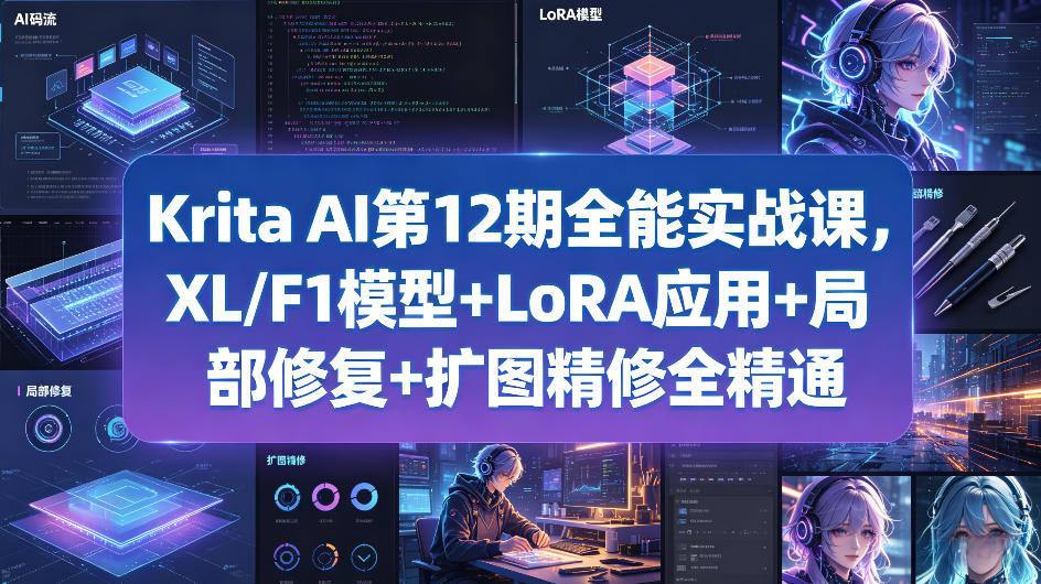 Krita AI第12期全能实战课，XL/F1模型+LoRA应用+局部修复+扩图精修全精通-稀缺资源库