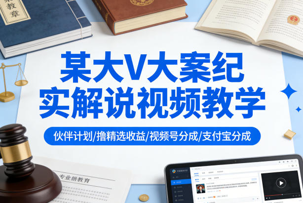 某大V大案纪实解说视频教学，可做伙伴计划、撸精选收益，视频号和支付宝分成计划均可-稀缺资源库