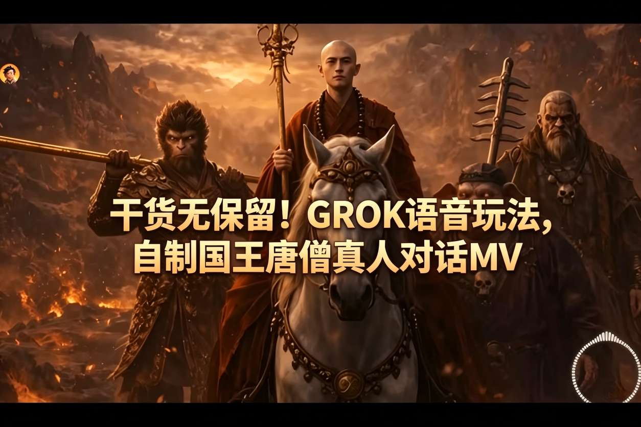 干货无保留！GROK语音玩法，自制国王唐僧真人对话MV-稀缺资源库