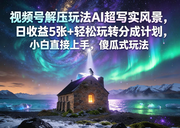 视频号解压玩法AI超写实风景，日收益5张+轻松玩转分成计划，小白直接上手，傻瓜式玩法-稀缺资源库