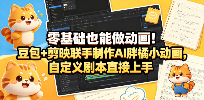 零基础也能做动画！豆包+剪映联手制作AI胖橘小动画，自定义剧本直接上手-稀缺资源库