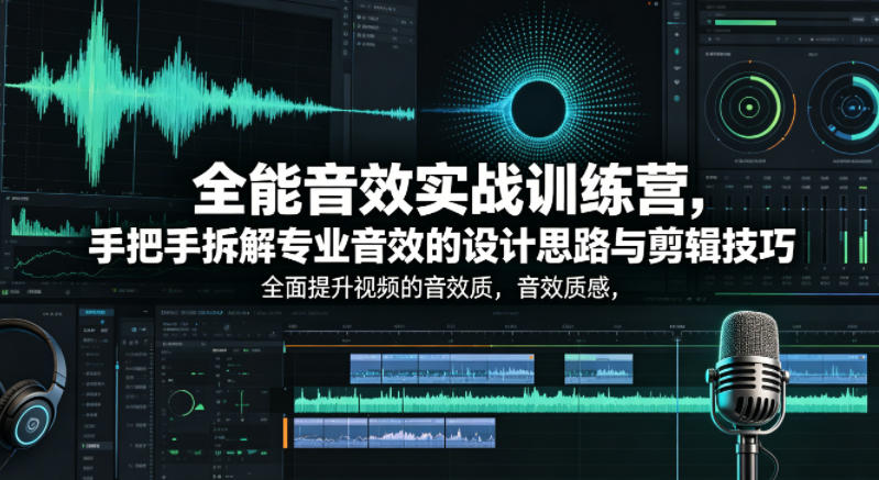 全能音效实战训练营，手把手拆解专业音效的设计思路与剪辑技巧，全面提升视频的音效质感-稀缺资源库