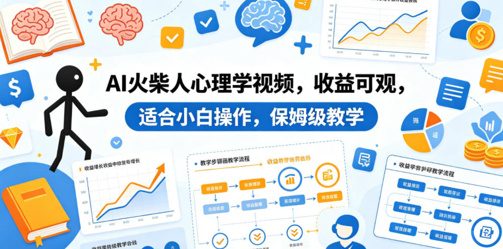 AI火柴人心理学视频，收益可观，适合小白操作，保姆级教学-稀缺资源库