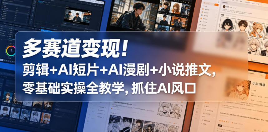 多赛道变现！剪辑+AI短片+AI漫剧+小说推文，零基础实操全教学，抓住AI风口-稀缺资源库