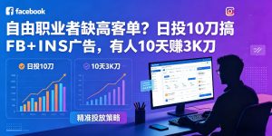 自由职业者缺高客单？日投10刀搞FB+INS广告，有人10天赚3K刀！【原创双语字幕】-稀缺资源库