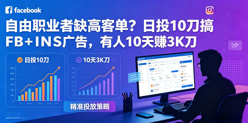 自由职业者缺高客单？日投10刀搞FB+INS广告，有人10天赚3K刀！【原创双语字幕】-稀缺资源库