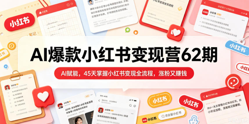 AI爆款小红书变现营62期2026年5月，AI赋能，45天掌握小红书变现全流程，涨粉又賺钱-稀缺资源库