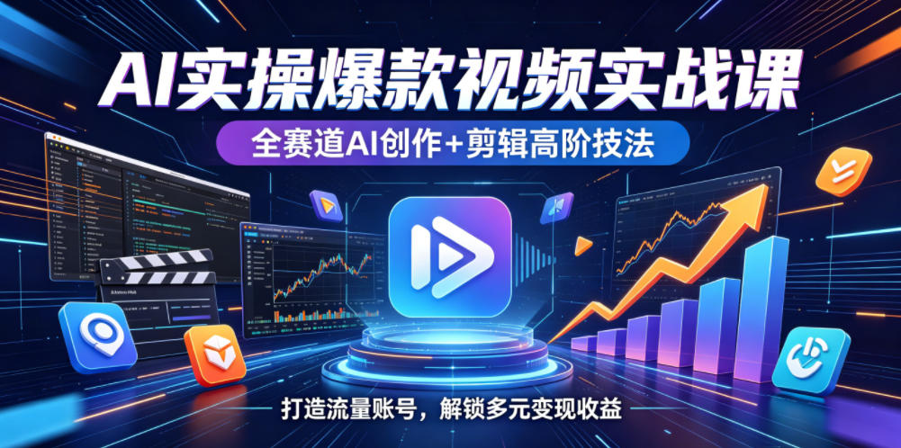 AI实操爆款视频实战课，全赛道AI创作+剪辑高阶技法，打造流量账号，解锁多元变现收益-稀缺资源库