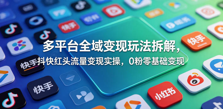 多平台全域变现玩法拆解，抖快红头流量变现实操，0粉零基础变现-稀缺资源库