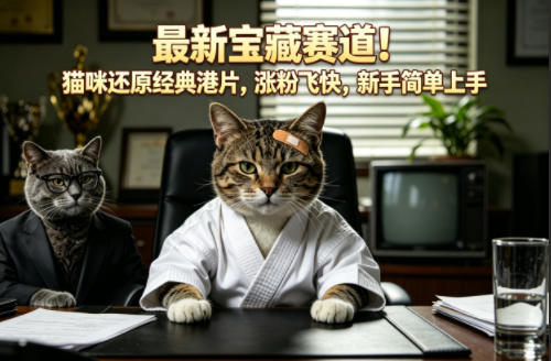 最新宝藏赛道！猫咪还原经典港片，涨粉飞快，新手简单上手-稀缺资源库