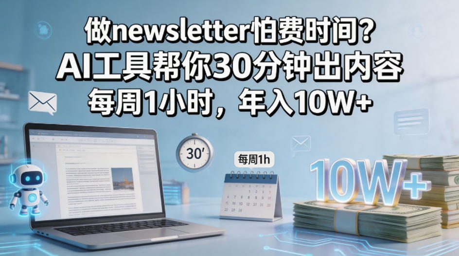 做newsletter怕费时间？AI工具帮你30分钟出内容，每周1小时，年入10W+！【原创双语字幕】-稀缺资源库