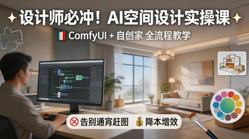 设计师必冲！AI空间设计实操课，ComfyUI+自创家全教学，告别通宵赶图，降本增效-稀缺资源库